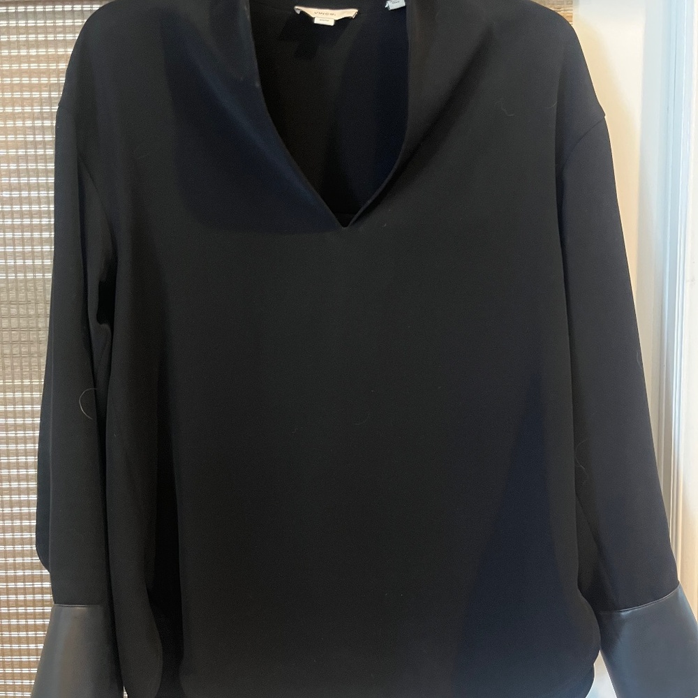 Vince silk top with leather cuffs